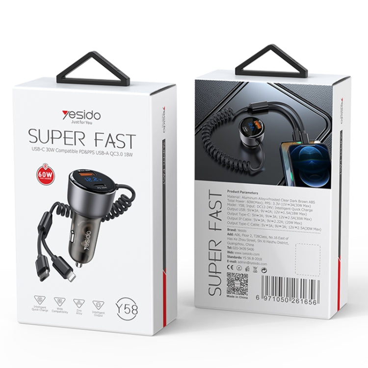 Yesido Y58 60W PD + QC3.0 Dual Port Car Fast Charger with USB-C / Type-C + 8 Pin Spring Cable - free shipping - PMC TechLife - Order now!