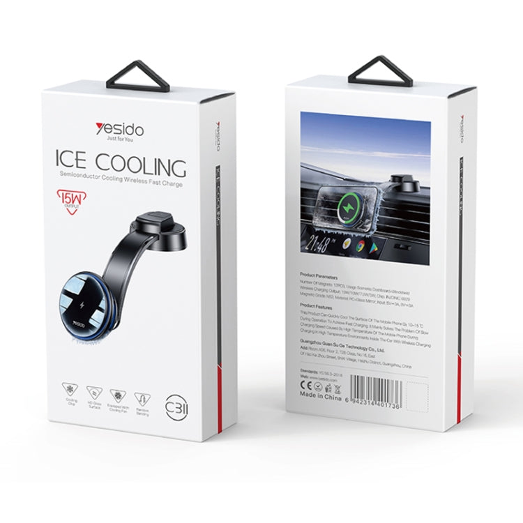 Yesido C311 Semiconductor Cooling 15W Magnetic Wireless Charging Car Holder (Black) - free shipping - PMC TechLife - Order now!