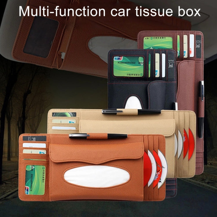DERANFU 3 In 1 Lichee Texture Multi-function Car Hang Type Leather Towel Box with Card Slot & CD Slot(Dark Brown) - Tissue Boxes by PMC Jewellery | Online Shopping South Africa | PMC Jewellery | Buy Now Pay Later Mobicred