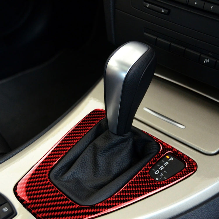For BMW 3 Series E90 Carbon Fiber Car Gear Position Panel Decorative Sticker,Right Drive (Red) - Car Interior Mouldings by PMC TechLife | Online Shopping South Africa | PMC TechLife | Buy Now Pay Later Mobicred