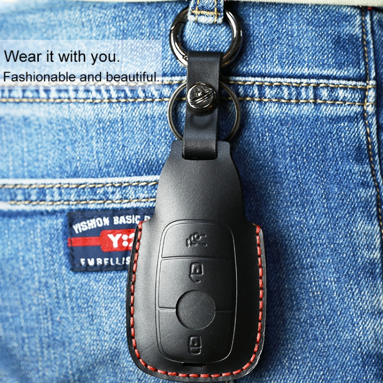 For Mercedes-Benz Colorful Edge Style Car Cowhide Leather Key Protective Cover Key Case (Red) - Car Key Cases by PMC TechLife | Online Shopping South Africa | PMC TechLife | Buy Now Pay Later Mobicred
