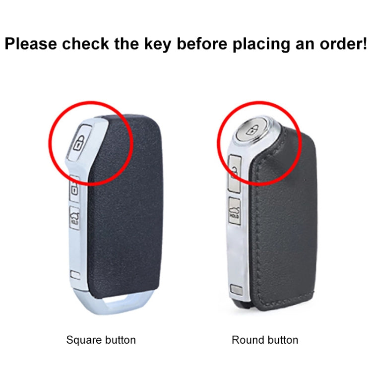 For Kia Car Cowhide Leather Key Protective Cover Key Case, Round Version (Blue) - Car Key Cases by PMC Jewellery | Online Shopping South Africa | PMC Jewellery | Buy Now Pay Later Mobicred