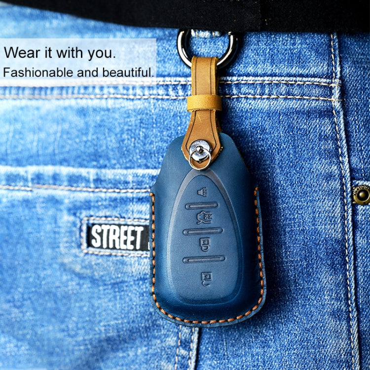 For Chevrolet Car Cowhide Leather Key Protective Cover Key Case, Three Keys Version (Blue) - Car Key Cases by PMC Jewellery | Online Shopping South Africa | PMC Jewellery | Buy Now Pay Later Mobicred