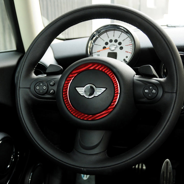Car Carbon Fiber Steering Wheel Ring Decorative Sticker for BMW Mini R55 R56 Countryman R60 Paceman R61 2007-2013, Left and Right Drive Universal(Red) - Car Interior Mouldings by PMC TechLife | Online Shopping South Africa | PMC TechLife | Buy Now Pay Later Mobicred