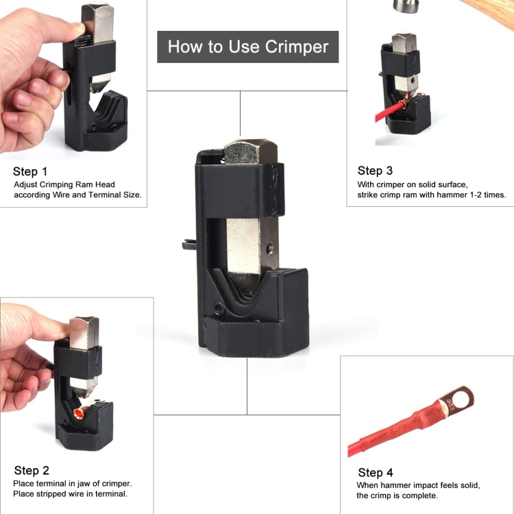 Car Battery Cable Hammer Crimper Hammer Lug Crimper Tool Pliers with T2 Copper 8 x 5/16 Heavy-duty Cold-pressed Wire Terminals - Booster Cable & Clip by PMC TechLife | Online Shopping South Africa | PMC TechLife | Buy Now Pay Later Mobicred