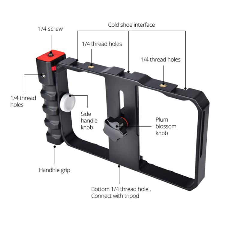 YLG0901B Vlogging Live Broadcast Smartphone Plastic Cage Video Rig Filmmaking Recording Handle Stabilizer Bracket for iPhone, Galaxy, Huawei, Xiaomi, HTC, LG, Google, and Other Smartphones(Black) - Stand by PMC Jewellery | Online Shopping South Africa | PMC Jewellery | Buy Now Pay Later Mobicred