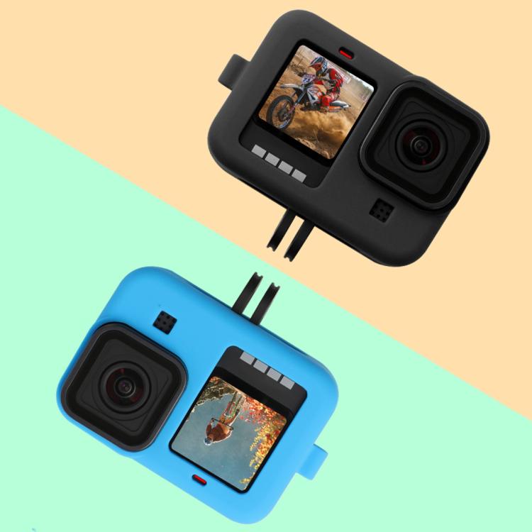 For GoPro HERO10 Black / HERO9 Black Silicone Protective Case Cover with Wrist Strap & Lens Cover(Blue) - Silicone Cases by PMC TechLife | Online Shopping South Africa | PMC TechLife | Buy Now Pay Later Mobicred