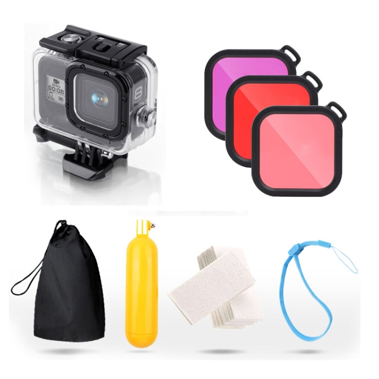 For GoPro HERO8 Black 45m Waterproof Housing Protective Case with Buckle Basic Mount & Screw & (Purple, Red, Pink) Filters & Floating Bobber Grip & Strap & Anti-Fog Inserts (Transparent) - Waterproof Cases by PMC TechLife | Online Shopping South Africa | PMC TechLife | Buy Now Pay Later Mobicred