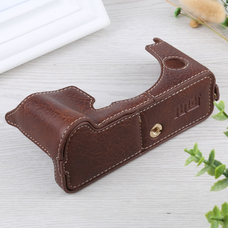 1/4 inch Thread Litchi Texture PU Leather Camera Half Case Base for FUJIFILM X-T4 (Coffee) - free shipping - PMC TechLife - Order now!