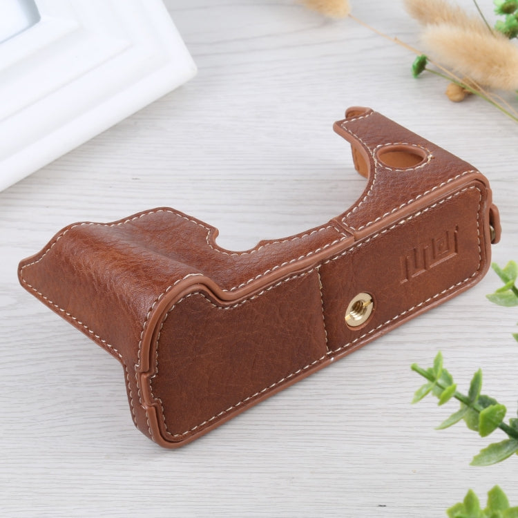 1/4 inch Thread Litchi Texture PU Leather Camera Half Case Base for FUJIFILM X-T4 (Brown) - free shipping - PMC TechLife - Order now!