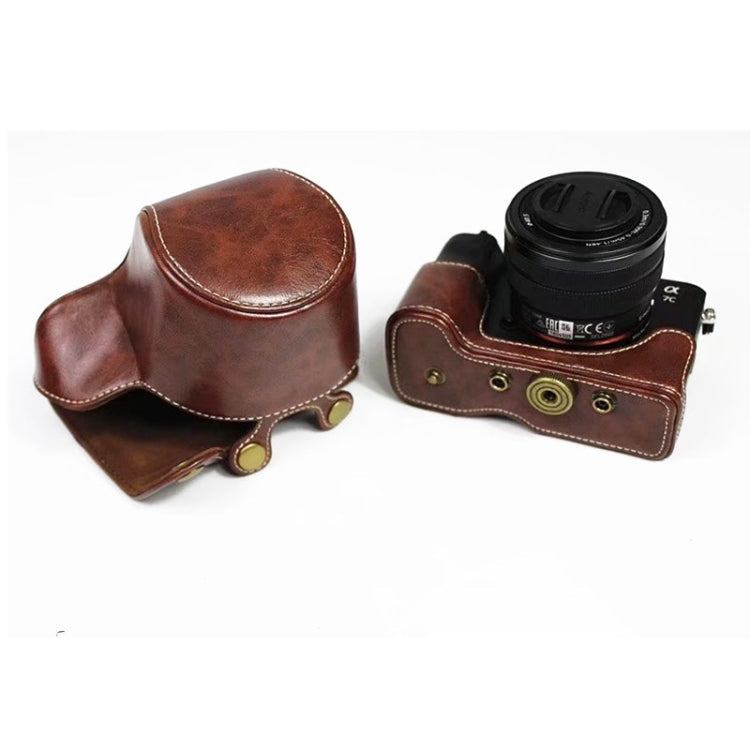 Full Body Camera PU Leather Case Bag for Sony LCE-7C / Alpha 7C / A7C 28-60mm / 40.5mm Lens(Coffee) - Leather Bag by PMC TechLife | Online Shopping South Africa | PMC TechLife | Buy Now Pay Later Mobicred