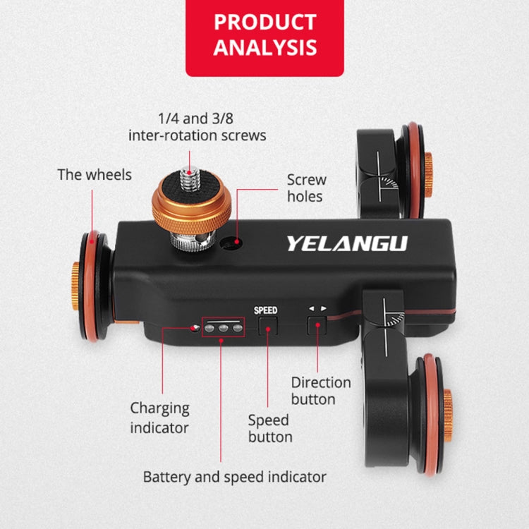 YELANGU L4X Camera Wheel Dolly Electric Track Slider 3-Wheel Dolly Car with Remote & Ballhead, Load: 3kg - Camera Dolly by PMC TechLife | Online Shopping South Africa | PMC TechLife | Buy Now Pay Later Mobicred