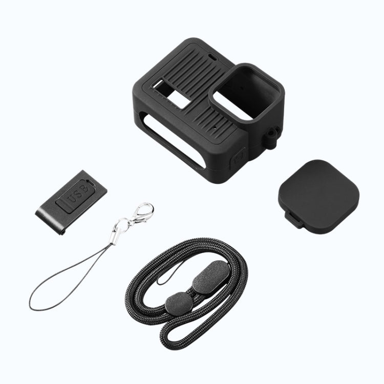 For GoPro HERO 2024 Silicone Protective Case Side Interface Cover with Wrist Strap & Lens Cover (Black) - Silicone Cases by PMc TechLife | Online Shopping South Africa | PMc TechLife | Buy Now Pay Later Mobicred