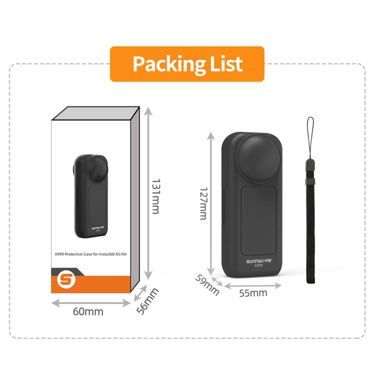 For Insta360 X5 / X4 Sunnylife Integrated Lens Screen Protective Cover Camera Case with Strap (Black) - free shipping - PMC TechLife - Order now!