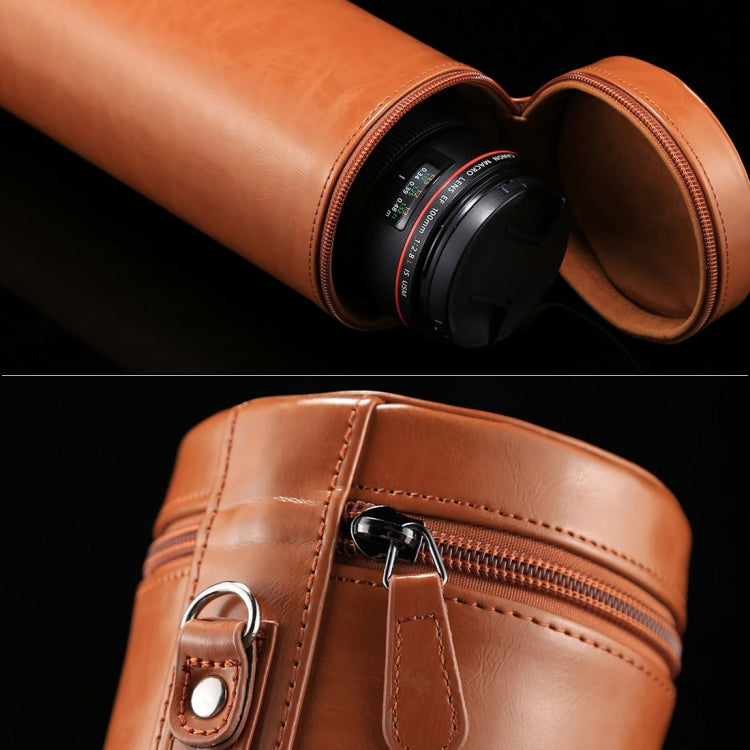 Extra Large Lens Case Zippered PU Leather Pouch Box for DSLR Camera Lens, Size: 24.5*10.5*10.5cm(Brown) - free shipping - PMC TechLife - Order now!