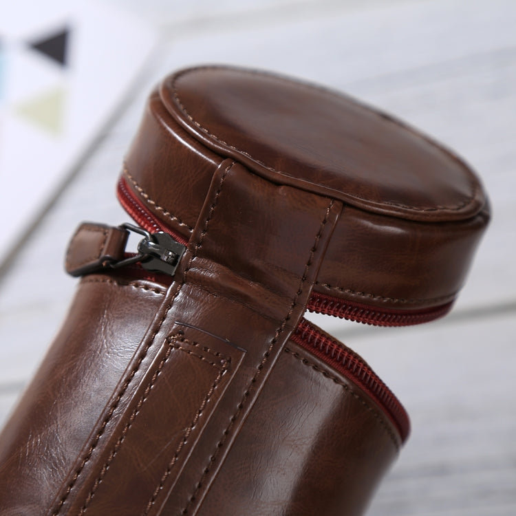 Medium Lens Case Zippered PU Leather Pouch Box for DSLR Camera Lens, Size: 13x9x9cm(Coffee) - free shipping - PMC TechLife - Order now!