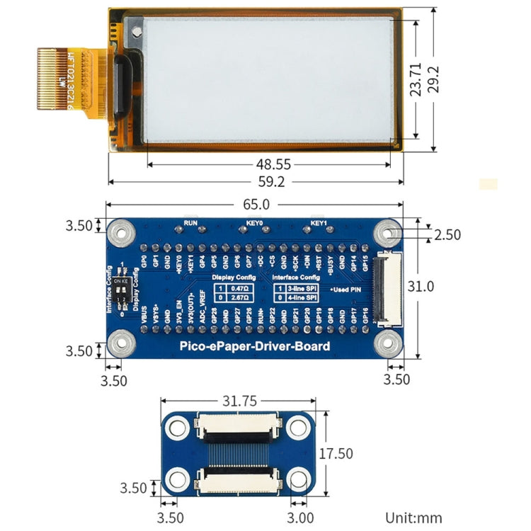 Waveshare 2.13 inch 212 x 104 Pixel Black / White Flexible E-Paper E-Ink Display Module for Raspberry Pi Pico, SPI Interface - free shipping - PMC Jewellery - Order now!