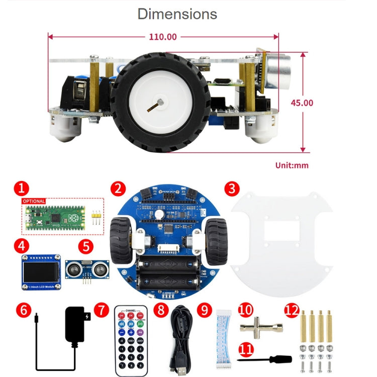 Waveshare PicoGo Mobile Robot, Based on Raspberry Pi Pico, Self Driving, Remote Control(EU Plug) - free shipping - PMC TechLife - Order now!