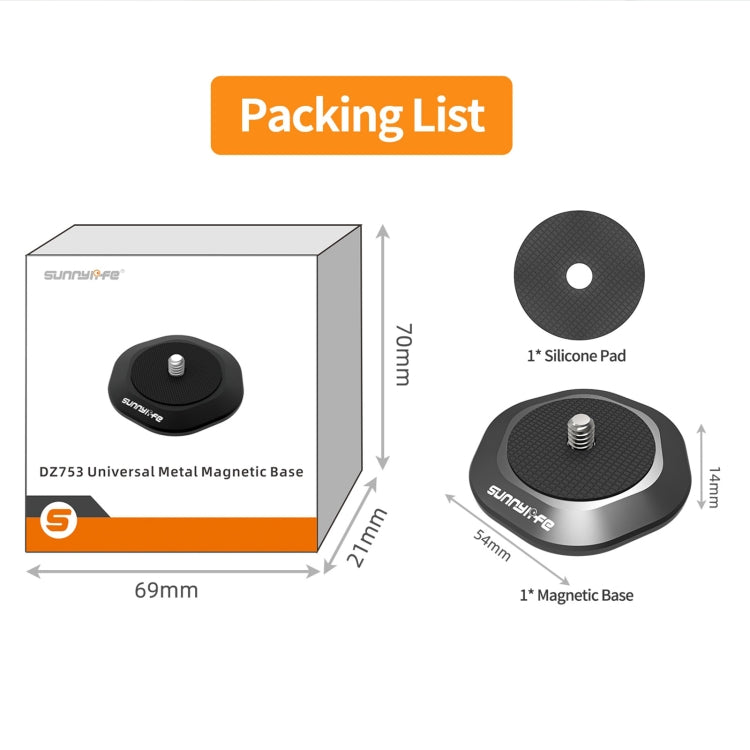 Sunnylife Universal Metal Magnetic Base 1/4 inch Adapter Aluminium Alloy Pivot Stand Base (Black) - Mount & Holder by Sunnylife | Online Shopping South Africa | PMC TechLife | Buy Now Pay Later Mobicred