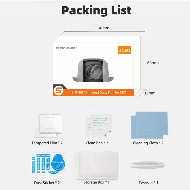 For DJI Neo Sunnylife 2pcs Tempered Glass Drone Lens Film (Transparent) - free shipping - PMC TechLife - Order now!