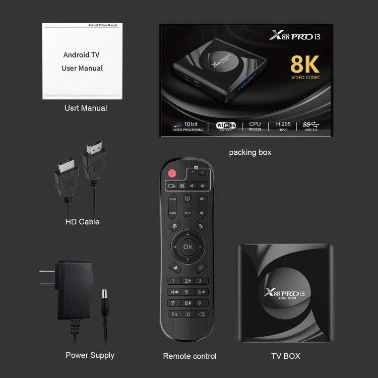 X88 Pro 13 Android 13.0 Smart TV Box with Remote Control, RK3528 Quad-Core, 2GB+16GB (AU Plug) - Others by PMC TechLife | Online Shopping South Africa | PMC TechLife | Buy Now Pay Later Mobicred