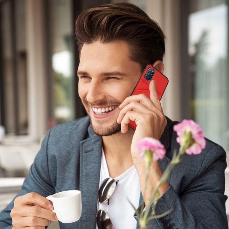 For OPPO A52 & A72 & A92 Skin Feel PU + TPU + PC Back Cover Shockproof Case with Card Slots & Holder & Photo Frame(Red) - OPPO Cases by PMC TechLife | Online Shopping South Africa | PMC TechLife | Buy Now Pay Later Mobicred