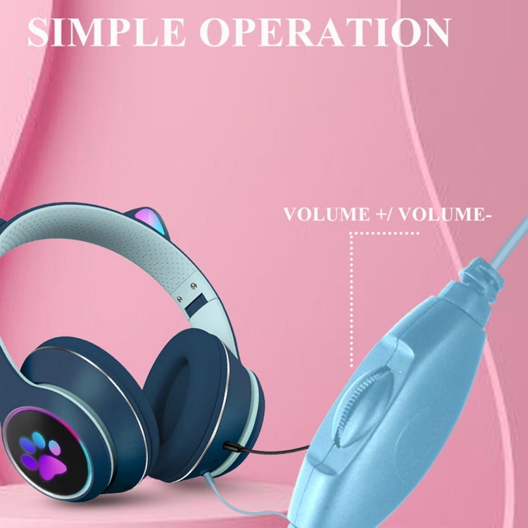 AKZ-022 USB + 3.5mm Port Cat Ear Design Foldable LED Headset with Mic(Pink) - free shipping - PMC Jewellery - Order now!