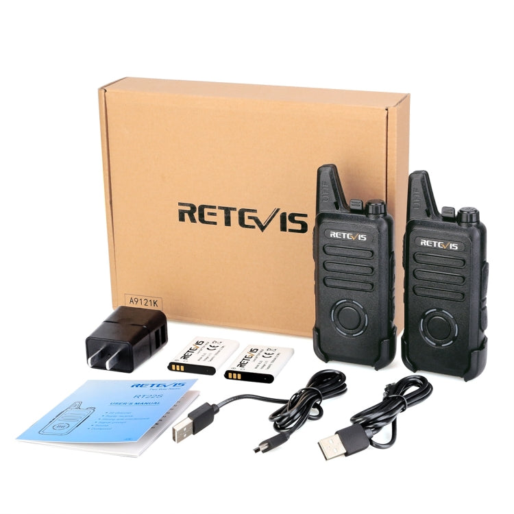 1 Pair RETEVIS RT22S US Frequency 22CHS FRS License-free Two Way Radio Handheld Walkie Talkie, US Plug(Black) - free shipping - PMC Jewellery - Order now!