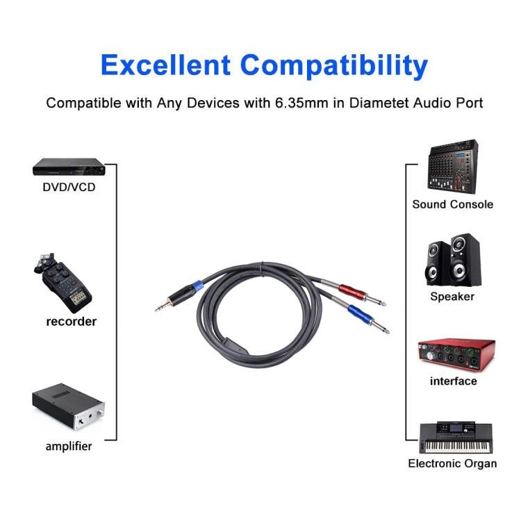 TC195BULS01-18 3.5mm Male to Dual 6.35mm Mono Male Audio Cable, Length:1.8m - Microphone Audio Cable & Connector by PMC TechLife | Online Shopping South Africa | PMC TechLife | Buy Now Pay Later Mobicred