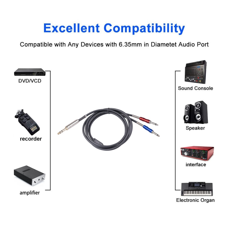 BLS0201-30 Stereo 6.35mm Male to Dual Mono 6.35mm Audio Cable, Length:3m - free shipping - PMC TechLife - Order now!