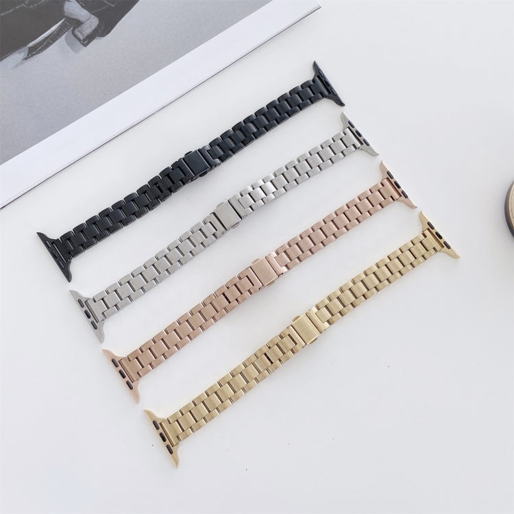 Three-beads Steel Watch Band For Apple Watch Series 9&8&7 41mm / SE 3&SE 2&6&SE&5&4 40mm / 3&2&1 38mm (Silver Black) - Watch Bands by PMC TechLife | Online Shopping South Africa | PMC TechLife | Buy Now Pay Later Mobicred