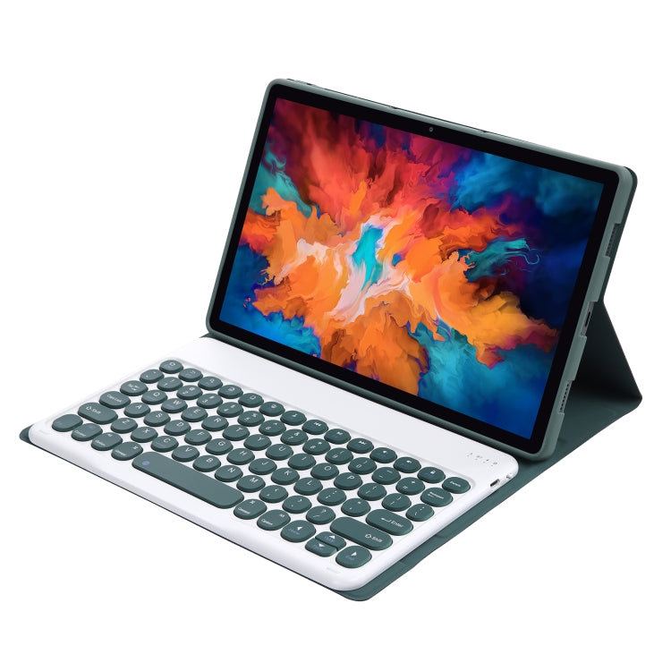 For Lenovo Pad Pro 11.5 inch 2021 TB-J716F / Tab P11 Pro 11.5 inch TB-J706F YAM13 Lambskin Texture Detachable Round Keycap Bluetooth Keyboard Leather Tablet Case with Holder(Dark Green) - Lenovo Keyboard by PMC TechLife | Online Shopping South Africa | PMC TechLife