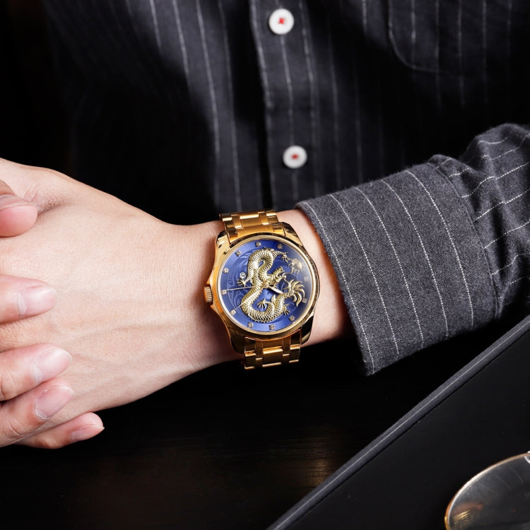 SKMEI 9193 Men Golden Dragon Pattern Calendar Dial Luminous Quartz Watch(Silver Black) - free shipping - PMC TechLife - Order now!