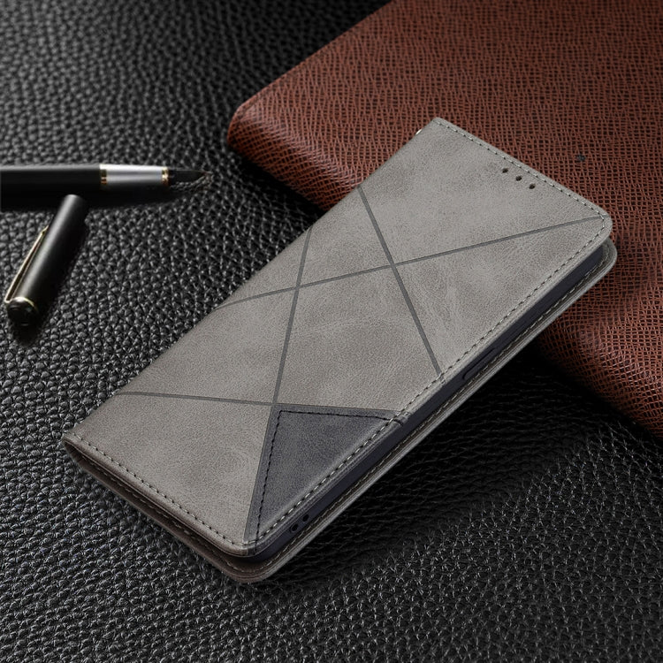 For OPPO Reno6 Rhombus Texture Horizontal Flip Magnetic Leather Case with Holder & Card Slots(Grey) - OPPO Cases by PMC TechLife | Online Shopping South Africa | PMC TechLife | Buy Now Pay Later Mobicred