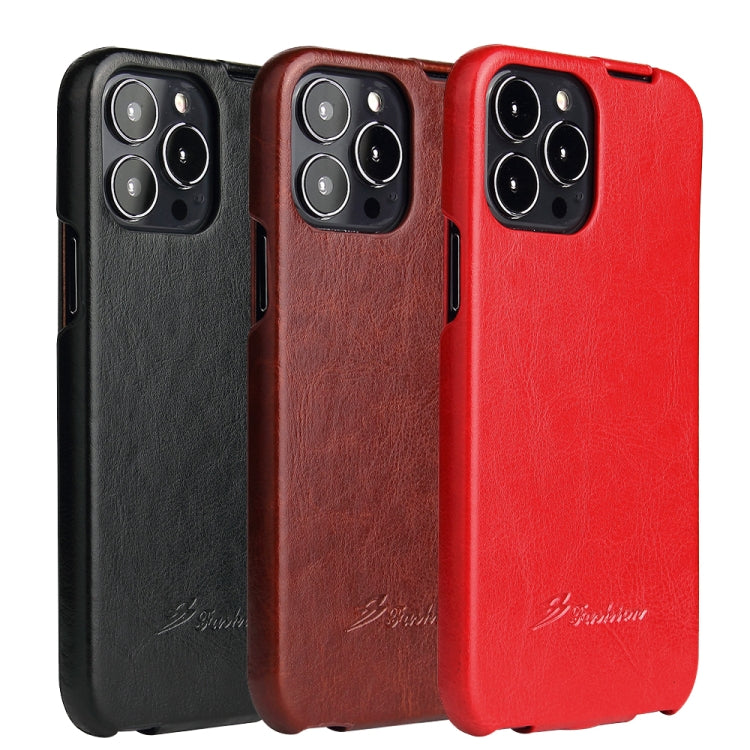 For iPhone 13 Pro Fierre Shann Retro Oil Wax Texture Vertical Flip PU Leather Case (Brown) - iPhone 13 Pro Cases by FIERRE SHANN | Online Shopping South Africa | PMC TechLife | Buy Now Pay Later Mobicred
