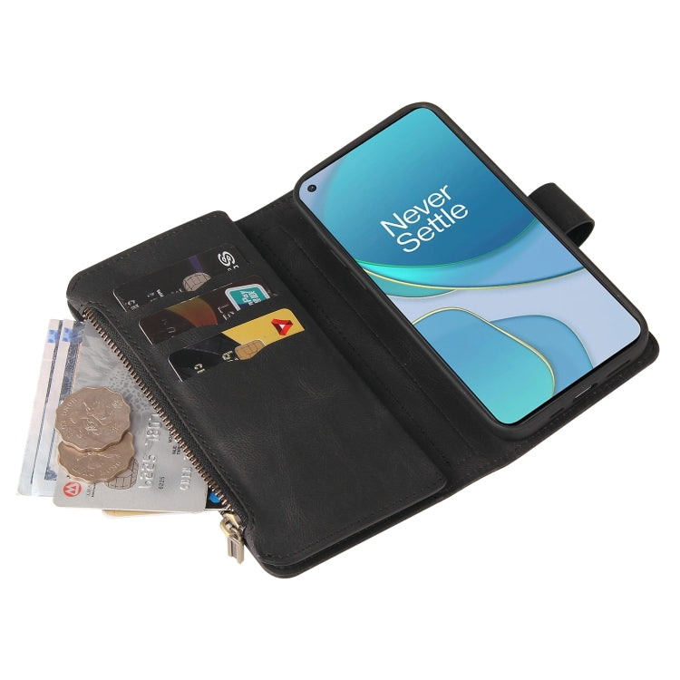 For OnePlus 9 Skin Feel PU + TPU Horizontal Flip Leather Case With Holder & 15 Cards Slot & Wallet & Zipper Pocket & Lanyard(Black) - OnePlus Cases by PMC TechLife | Online Shopping South Africa | PMC TechLife | Buy Now Pay Later Mobicred