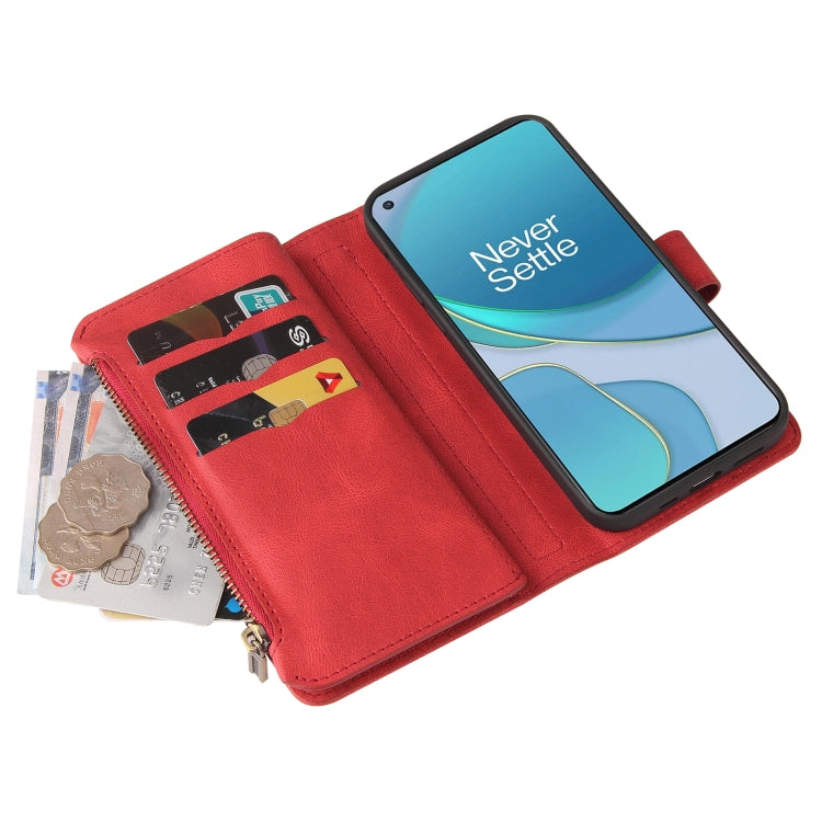 For OnePlus 9 Skin Feel PU + TPU Horizontal Flip Leather Case With Holder & 15 Cards Slot & Wallet & Zipper Pocket & Lanyard(Red) - OnePlus Cases by PMC TechLife | Online Shopping South Africa | PMC TechLife | Buy Now Pay Later Mobicred
