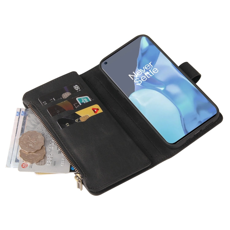 For OnePlus 9 Pro Skin Feel PU + TPU Horizontal Flip Leather Case With Holder & 15 Cards Slot & Wallet & Zipper Pocket & Lanyard(Black) - OnePlus Cases by PMC TechLife | Online Shopping South Africa | PMC TechLife | Buy Now Pay Later Mobicred