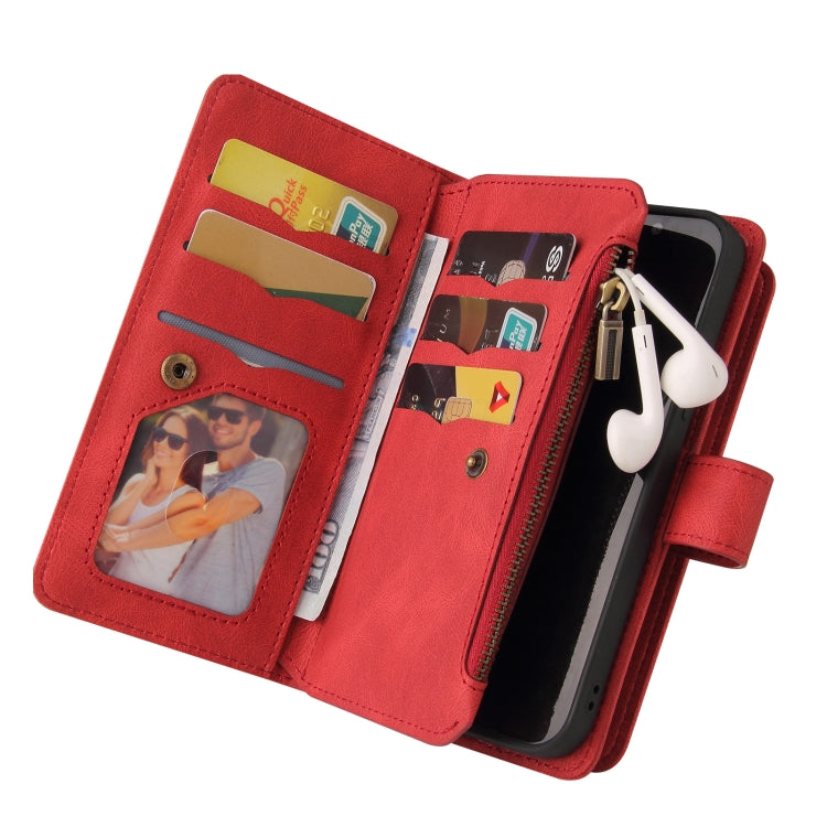 For OnePlus 9 Pro Skin Feel PU + TPU Horizontal Flip Leather Case With Holder & 15 Cards Slot & Wallet & Zipper Pocket & Lanyard(Red) - OnePlus Cases by PMC TechLife | Online Shopping South Africa | PMC TechLife | Buy Now Pay Later Mobicred