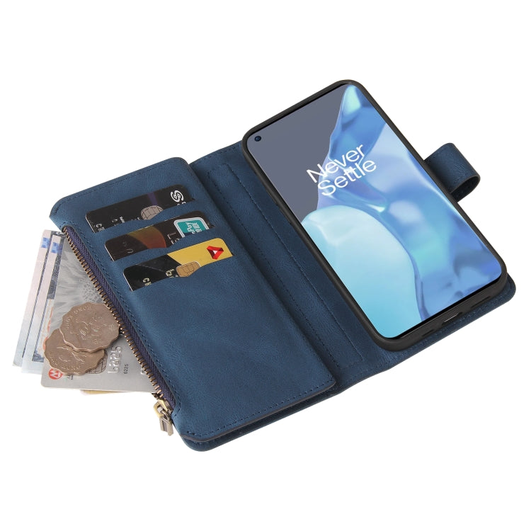 For OnePlus 9 Pro Skin Feel PU + TPU Horizontal Flip Leather Case With Holder & 15 Cards Slot & Wallet & Zipper Pocket & Lanyard(Blue) - OnePlus Cases by PMC TechLife | Online Shopping South Africa | PMC TechLife | Buy Now Pay Later Mobicred