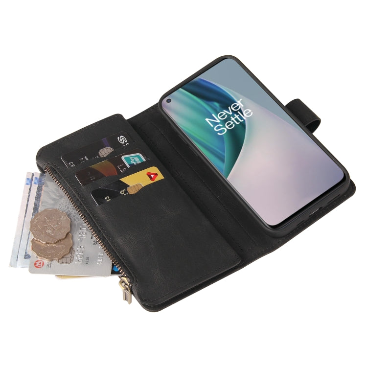 For OnePlus Nord N10 5G Skin Feel PU + TPU Horizontal Flip Leather Case With Holder & 15 Cards Slot & Wallet & Zipper Pocket & Lanyard(Black) - OnePlus Cases by PMC TechLife | Online Shopping South Africa | PMC TechLife | Buy Now Pay Later Mobicred