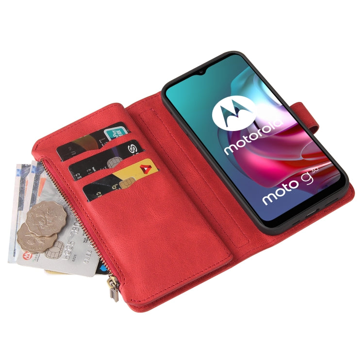 For Motorola Moto G10 Skin Feel PU + TPU Horizontal Flip Leather Case With Holder & 15 Cards Slot & Wallet & Zipper Pocket & Lanyard(Red) - Motorola Cases by PMC TechLife | Online Shopping South Africa | PMC TechLife | Buy Now Pay Later Mobicred