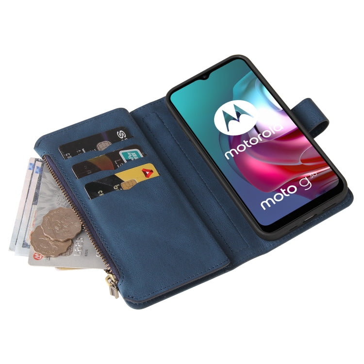 For Motorola Moto G30 Skin Feel PU + TPU Horizontal Flip Leather Case With Holder & 15 Cards Slot & Wallet & Zipper Pocket & Lanyard(Blue) - Motorola Cases by PMC TechLife | Online Shopping South Africa | PMC TechLife | Buy Now Pay Later Mobicred