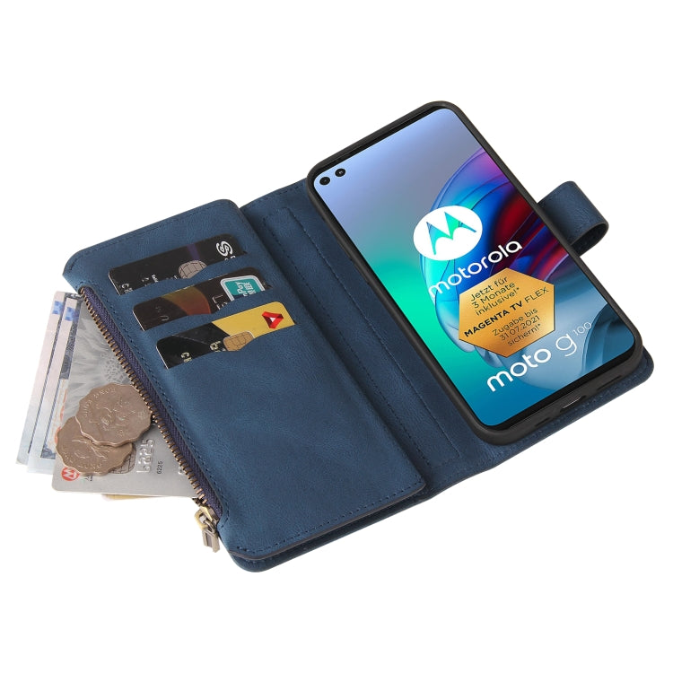 For Motorola Moto G100 Skin Feel PU + TPU Horizontal Flip Leather Case With Holder & 15 Cards Slot & Wallet & Zipper Pocket & Lanyard(Blue) - Motorola Cases by PMC TechLife | Online Shopping South Africa | PMC TechLife | Buy Now Pay Later Mobicred