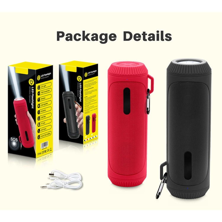 NewRixing NR-4016A TWS Outdoor Splashproof Bluetooth Speaker with Carabiner Handle & SOS Flashlight(Black) - free shipping - PMC Jewellery - Order now!