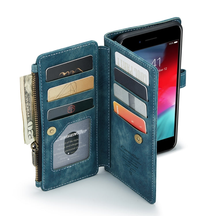 CaseMe-C30 PU + TPU Multifunctional Horizontal Flip Leather Case with Holder & Card Slot & Wallet & Zipper Pocket For iPhone 8 Plus & 7 Plus & 6 Plus(Blue) - More iPhone Cases by CaseMe | Online Shopping South Africa | PMC Jewellery | Buy Now Pay Later Mobicred