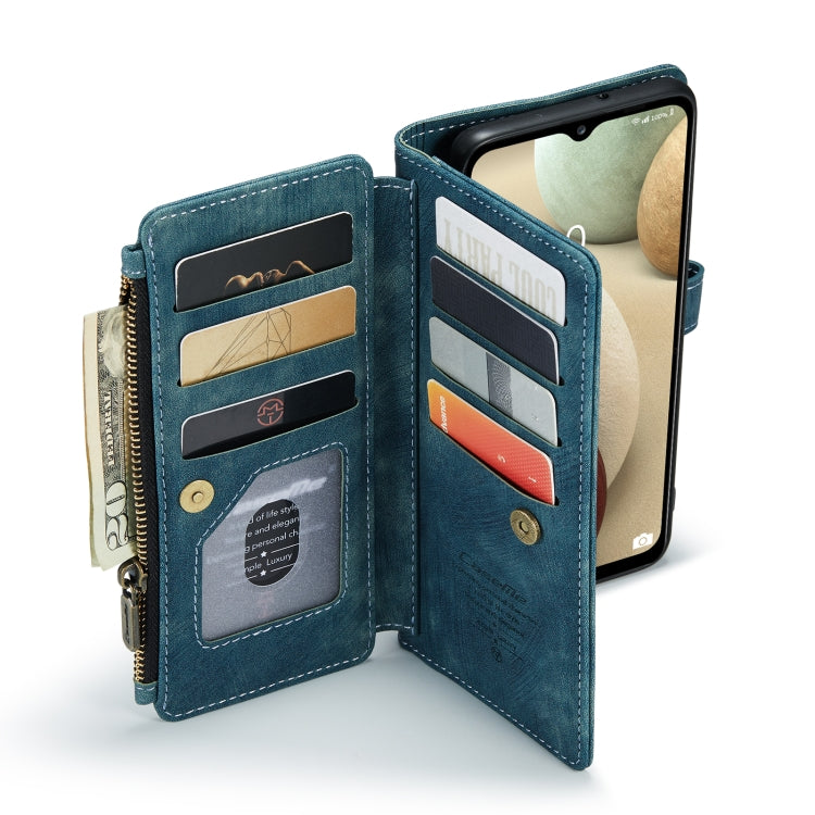 For Samsung Galaxy A12 CaseMe-C30 PU + TPU Multifunctional Horizontal Flip Leather Case with Holder & Card Slot & Wallet & Zipper Pocket(Blue) - free shipping - PMC Jewellery - Order now!