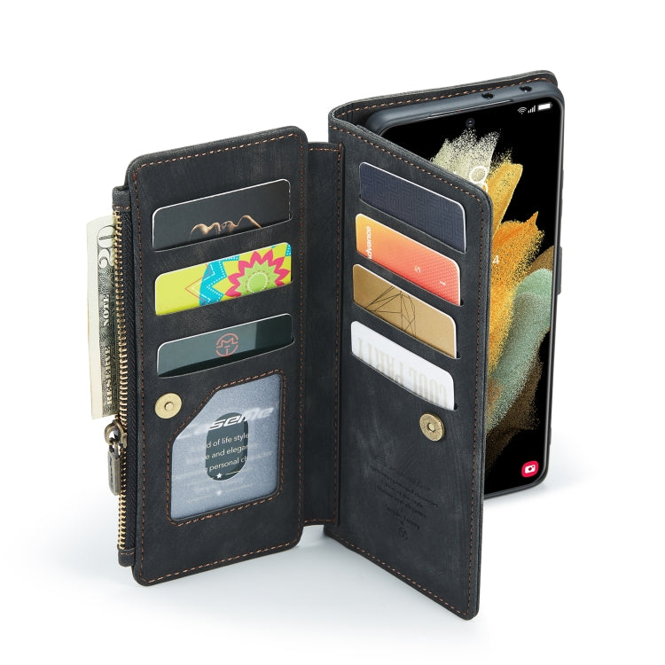 For Samsung Galaxy S21 Ultra 5G CaseMe-C30 PU + TPU Multifunctional Horizontal Flip Leather Case with Holder & Card Slot & Wallet & Zipper Pocket(Black) - free shipping - PMC Jewellery - Order now!