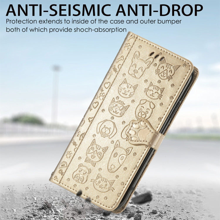 For Blackview A100 Lovely Cat and Dog Embossing Pattern Horizontal Flip Leather Case , with Holder & Card Slots & Wallet & Cartoon Clasp & Lanyard(Gold) - More Brand by PMC TechLife | Online Shopping South Africa | PMC TechLife | Buy Now Pay Later Mobicred