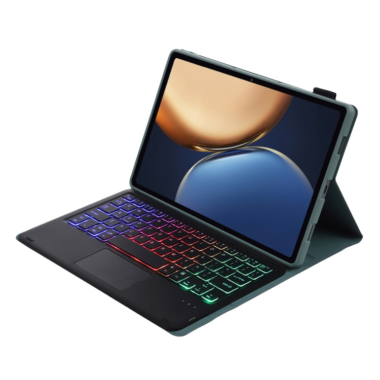 AHV7-AS Lambskin Texture Tri-color Backlight Bluetooth Keyboard Leather Tablet Case with Touchpad For Honor Tablet V7 Pro(Dark Green) - Huawei Keyboard by PMC TechLife | Online Shopping South Africa | PMC TechLife